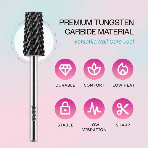 Vista 5 de PANA - Cabezal cónico de carburo con vástago de 3/32 pulgadas (negro, grano grueso), broca de uñas para eliminación rápida de acrílico o gel duro