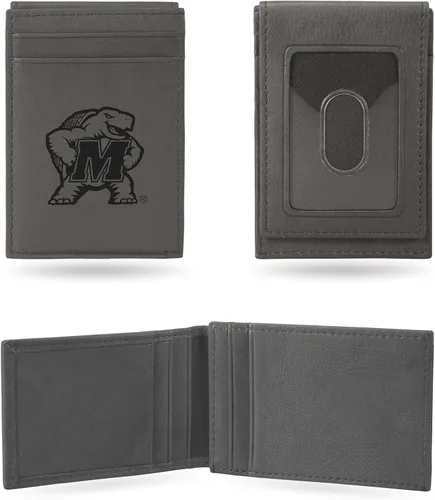 Vista 99 de Rico Industries NCAA - Cartera de bolsillo frontal grabada con láser gris, compacta, cómoda, delgada