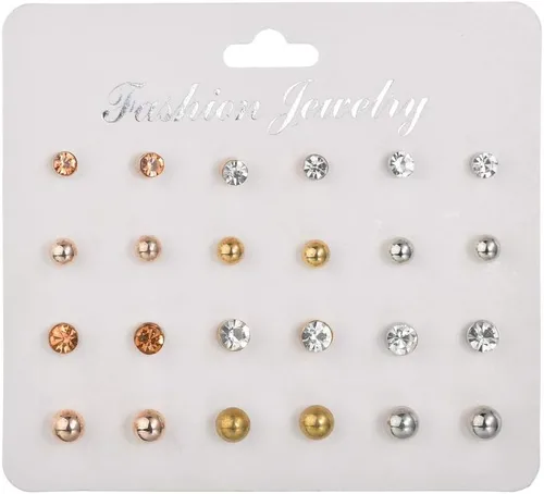 Vista 4 de Pendientes de botón cuadrados de cristal con corazón de moda para mujeres, aretes de flor de perlas simuladas para perforación para mujeres, regalos