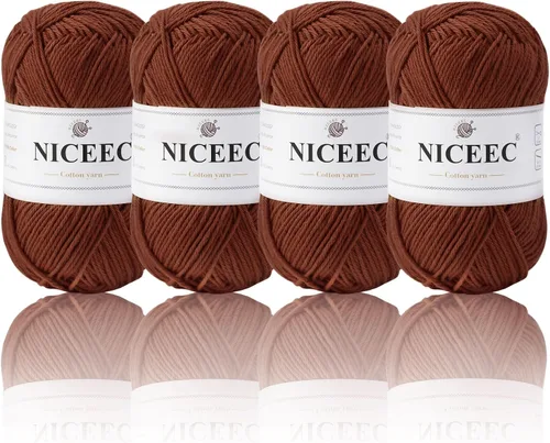 Vista 11 de NICEEC 4 madejas de hilo de algodón suave para bebé, 4 capas, manualidades DIY, peso fingering, hilo para manta para ganchillo y tejido, total 700