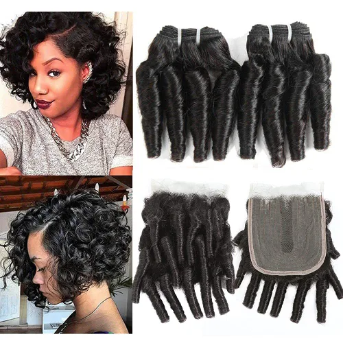 Vista 11 de Molefi Extensiones de cabello humano brasileño Funmi rizado, 4 paquetes de extensiones de cabello humano negro, extensiones de cabello corto rizado