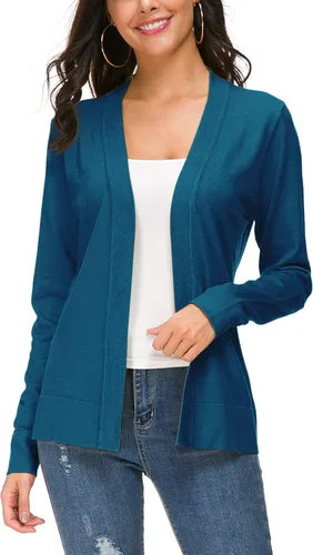 Vista 19 de Urban CoCo Chaqueta de punto de manga larga con frente abierto para mujer Negro