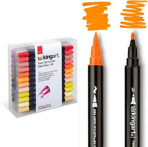 Vista 10 de KINGART Marcadores de pintura acrílica, 24 bolígrafos de doble punta de secado rápido para rocas, telas, madera, vidrio y manualidades. Ideal
