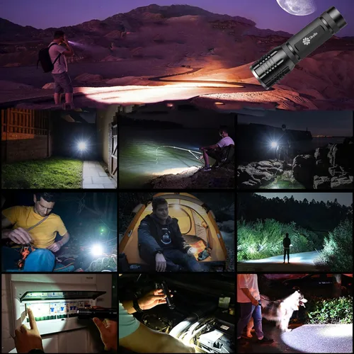 Vista 7 de Skylla LED Flashlight Bright high Lumens Tactical Flashlights with 5 Modes, Waterproof Zoomable Flash Light for Outdoor, Gifts for Student Dorm