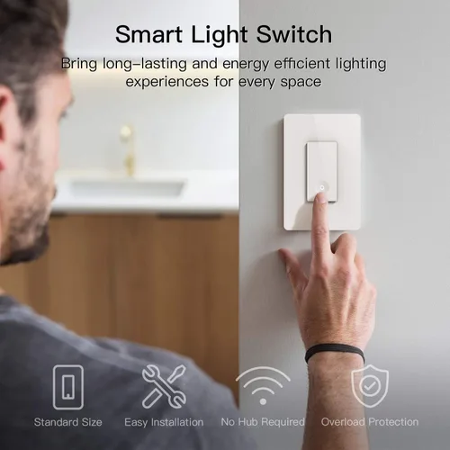 Vista 5 de TREATLIFE Interruptor de luz inteligente, interruptor de luz WiFi de 2.4 GHz, requiere cable neutro, funciona con Alexa, Google Home y SmartThings