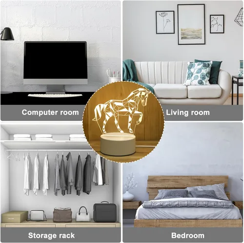 Vista 9 de Baluue Luz nocturna LED 3D, luz de ambiente de animales para niños, juguetes de cumpleaños, iluminación de ilusión visual USB para dormitorio, sala