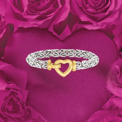 Vista 3 de Ross-Simons Pulsera de plata de ley en dos tonos con corazón bizantino Plata de ley no conocido