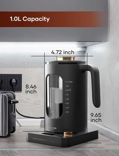 Vista 8 de Tetera eléctrica, INTASTING - Tetera eléctrica de vidrio con infusor de té y control preciso de temperatura, 1200W de calentamiento rápido, sin BPA