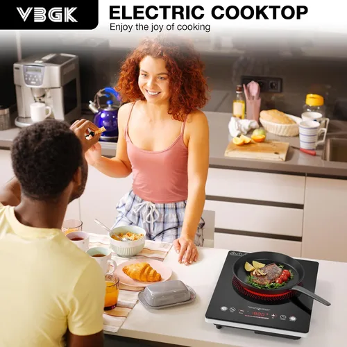 Vista 2 de VBGK - Cocina eléctrica de un solo quemador, estufa eléctrica de 110 V y 1800 W con control táctil LED, quemador eléctrico único de 9 niveles