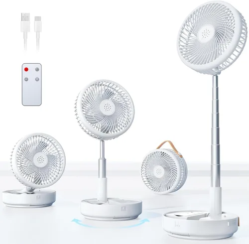 Vista 12 de Ventilador portátil oscilante de viaje, 10400mAh, funciona con pilas, recargable por USB, ventilador de piso, mesa, escritorio con control remoto, 4