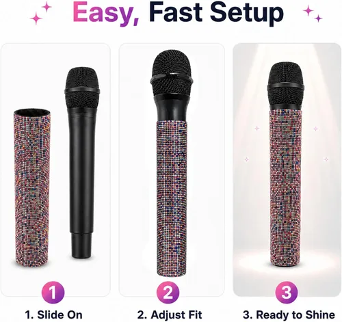 Vista 7 de Funda de micrófono con diamantes de imitación para funda de mano inalámbrica Bedazzled elastic fit for Shure SM58 Beta58 more for stage party
