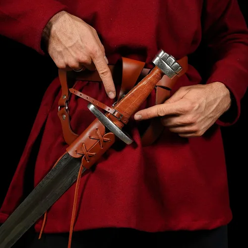 Vista 3 de Mythrojan Aventurero medieval de rana espada con soporte de cuero para Universal Rapier, espada ancha, Cutlass