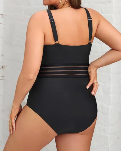 Vista 2 de Daci - Trajes de baño de una pieza para mujer talla extra grande, sexy con huecos, traje de baño con cuello en V Un negro
