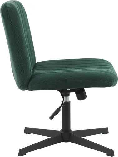 Vista 6 de Silla de escritorio sin reposabrazos, sin ruedas, silla de oficina tapizada de terciopelo ancho, patas cruzadas, asiento grande, altura ajustable