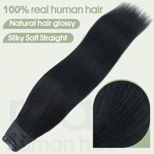 Vista 3 de S-noilite Extensiones de cabello con clip de una pieza, 5 clips, cabeza completa 3/4, trama en V, red de encaje de cabello más grueso, cabello #01