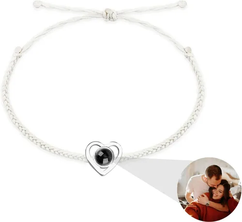 Vista 11 de JINLIN Pulseras de proyección personalizadas, pulseras de fotos personalizadas para mujeres y hombres, pulsera con texto en inglés "I Love You