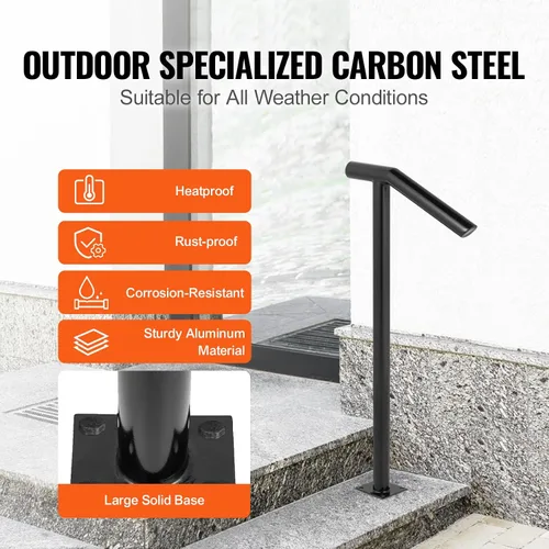 Vista 3 de Happybuy - Barandilla de acero negro de 330 libras de capacidad, barniz para hornear, escaleras de metal, pasamanos elegantes para escalones al aire