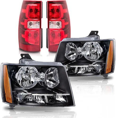 Vista 8 de Conjunto de faros delanteros y traseros compatible con Chevy Tahoe 2007-2013 para Suburban 1500 2500 2007-2014, carcasa cromada, lámpara de cabeza