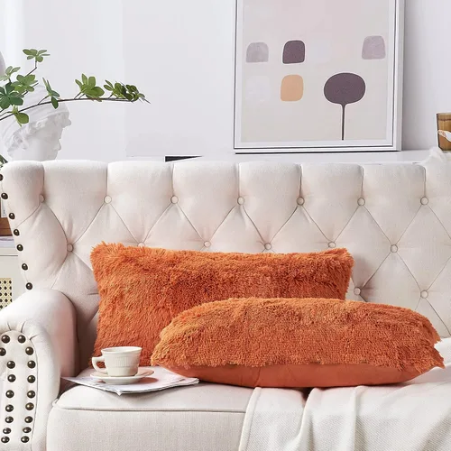 Vista 3 de Home Soft Things Fundas de almohada lanuda 2 piezas, naranja quemado, 14 x 26 pulgadas, cálida y acogedora funda de almohada decorativa de felpa