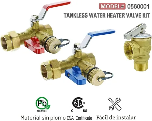 Vista 6 de Kit de válvula de servicio para calentador de agua sin tanque HYDRO MASTER con válvula de alivio de presión aislador de 3/4 pulgadas IPS de latón