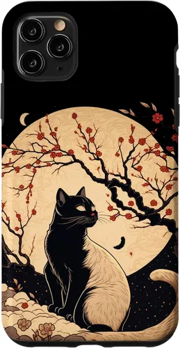 Vista 13 de Kawaii black cat japanese with cherry blossom anime style Case for iPhone 16