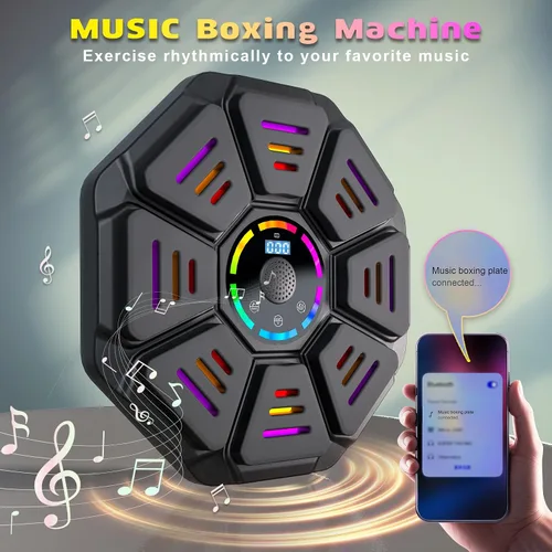 Vista 4 de Music Boxing Machine, Smart Music Punching Machine for Adults Kids, Bluetooth Music Sync, Wall-Mounted Workout/Training Equipment with Boxing