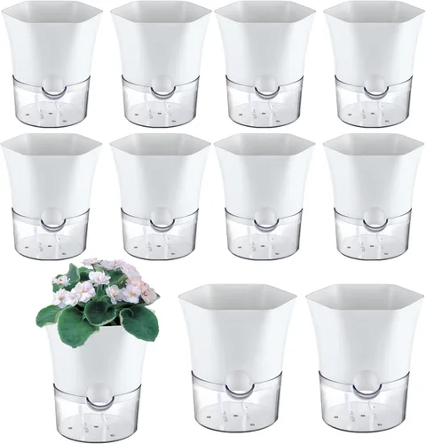 Vista 12 de Paquete de 3 macetas transparentes de riego automático de 7.8 pulgadas para plantas de interior, macetas hexagonales grandes con riego automático