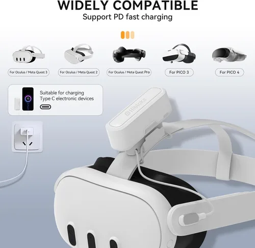 Vista 5 de HiBloks Battery Pack for OculusMeta Quest 3 with 5000mAh 18W PD Fast Charge to Charge Your VR and Extend Gaming Time, for Meta Quest 32Pro