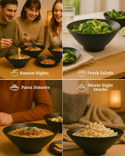 Vista 7 de APEX S.K. 4 juegos (12 piezas) de 57 onzas grandes de fideos japoneses para sopa de fideos de ramen japonés de melamina con cuchara a juego