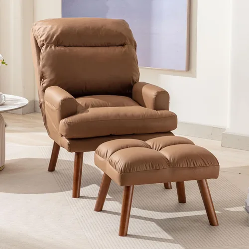 Vista 11 de INZOY Sillas Accent con Otomano, Sillón de Terciopelo Moderno con Respaldo Ajustable, Cómoda Silla de Salón para Sala de Estar Dormitorio, Crema