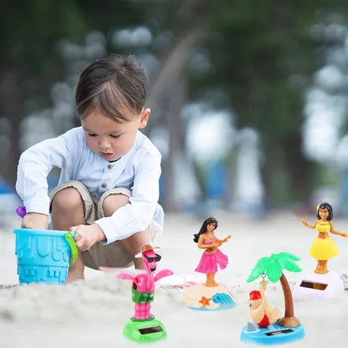 Vista 6 de Paquete de 4 juguetes bailarines alimentados por energía solar de Hawaii Girl Flapping Wings Flamingo Car Shaking Head Dancer Doll Hawaii Toy Swing