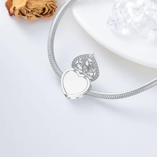 Vista 5 de MBSUUH Abalorios personalizados con diseño de flor de nacimiento, pulsera de serpiente, collar de plata de ley 925, con forma de corazón, imagen