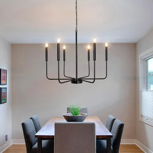 Vista 10 de Lámpara de araña estilo granja, accesorios de iluminación para techo colgante, 6 luces, vela moderna, negro mate, accesorio de luz de techo, 26