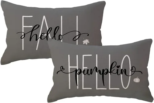 Vista 10 de Fundas de almohada naranjas de otoño de 12 x 20 pulgadas, paquete de 2 fundas de almohada decorativas rectangulares/lumbar, fundas de cojín de Hello