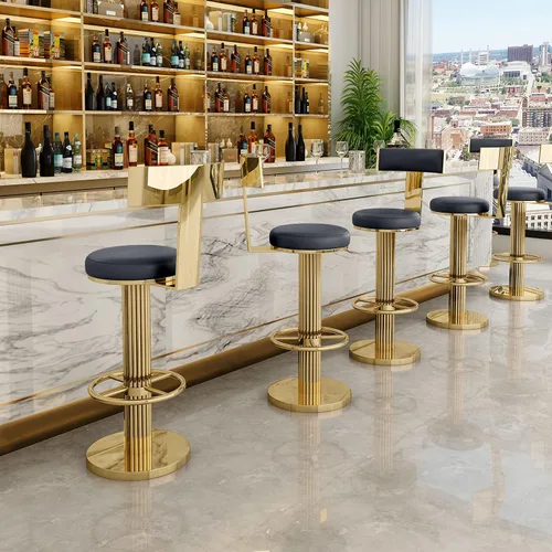 Vista 9 de FUNROLUX Gold Bar Stools, Adjustable Swivel Counter Height Barstools Black Negro