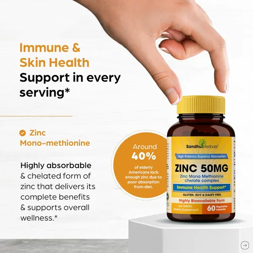 Vista 2 de Cápsulas de zinc de 50 mg para hombres y mujeres, 60 unidades Suplementos de zinc altamente absorbibles para apoyo del sistema inmunológico