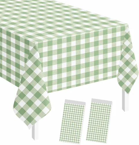 Vista 27 de SietDESEO - Paquete de 2 manteles a cuadros azul y blanco, 54 x 108 pulgadas, mantel premium desechable de plástico para picnic, diseño gingham