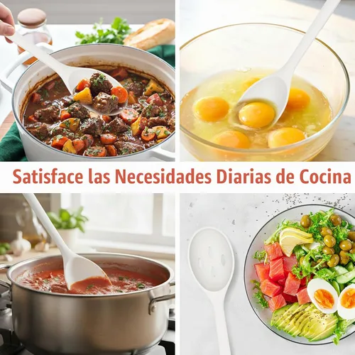 Vista 5 de Cuchara de cocina de silicona, cucharas sólidas y ranuradas Blanco