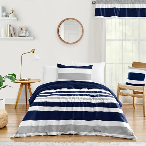 Vista 8 de Sweet Jojo Designs Gris, naranja y blanco para niños, adolescentes de 3 piezas Full/Queen Boys Stripe Set Collection Rayas grises y naranjas
