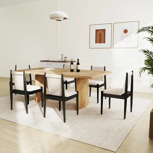 Vista 9 de DUOMAY Juego de 2 sillas de comedor modernas tapizadas de lino beige, sillas de madera sin brazos con cojín de asiento acolchado y marco resistente