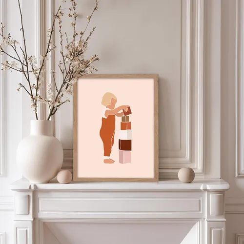 Vista 5 de Poster Master Faceless Child Poster - Retro Building Blocks Print - Playful & Pastel Art - Chic Boho Design - Modern Artwork - Aesthetic Decor