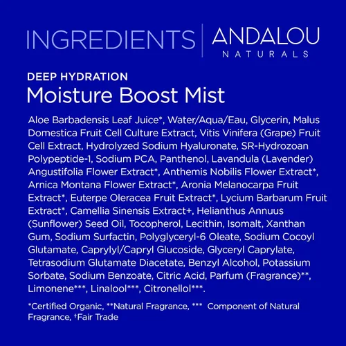 Vista 6 de Andalou Naturals Face Mist, Spray facial con ácido hialurónico y colágeno, cuidado de la piel hidratante e hidratante para piel seca y deshidratada