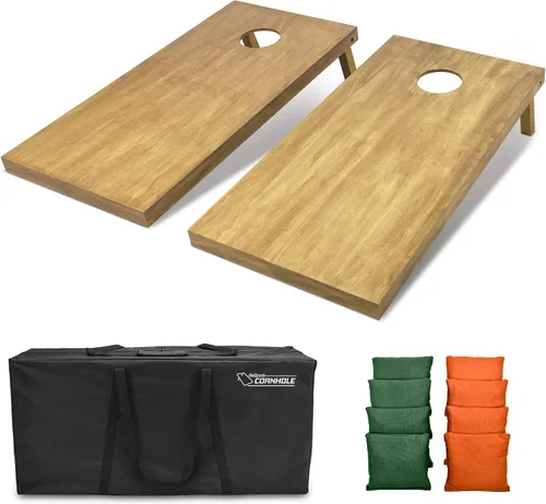 Vista 83 de GoSports 4 ft x 2 ft Regulation Size Wooden Cornhole Boards Set with Light Brown Finish - Includes Carrying Case and Bean Bags Negro- gris
