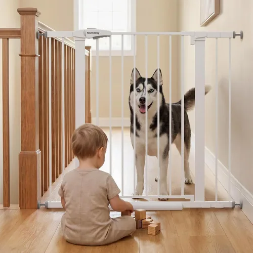 Vista 11 de Puerta de bebé para escaleras, puerta de perro con cierre automático de 29.7-43 pulgadas para puertas y pasillos, puerta para mascotas montada a