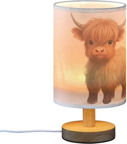 Vista 2 de Bedside Table Lamp Cute Highland Cow Animal Nightstand Lamp with Wood Desk Lamps for Bedroom Living Room Nursery Office Home Decor