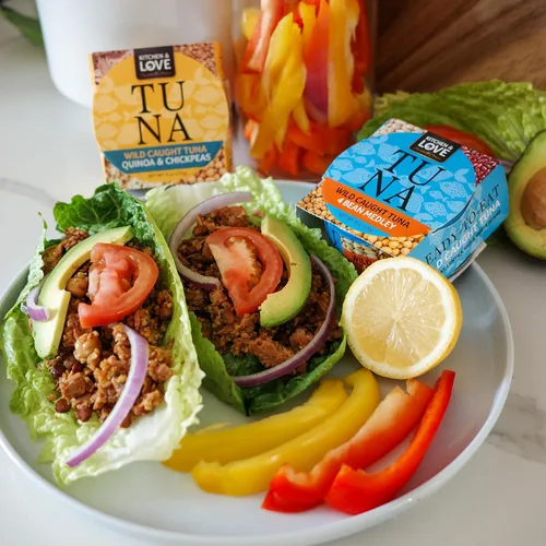 Vista 6 de Kitchen & Love Atún salvaje con lentejas, frijoles rojos, frijoles blancos y garbanzos en aceite de oliva, sin gluten, 0.78 oz de proteína por