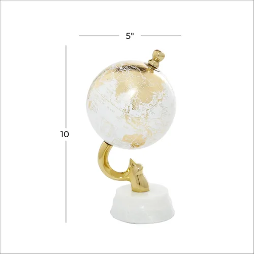 Vista 4 de Deco 79 Globo de aluminio con base de mármol, 5 "x 5" x 10 ", dorado