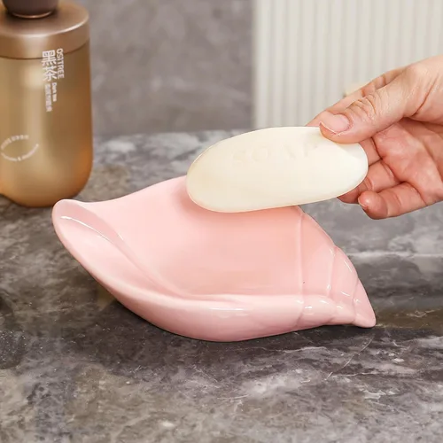 Vista 3 de Sea-Shell - Jabonera de cerámica con autodrenante, bandeja de jabón para fregadero, baño, ducha, soporte pequeño y elegante con esmalte, fácil