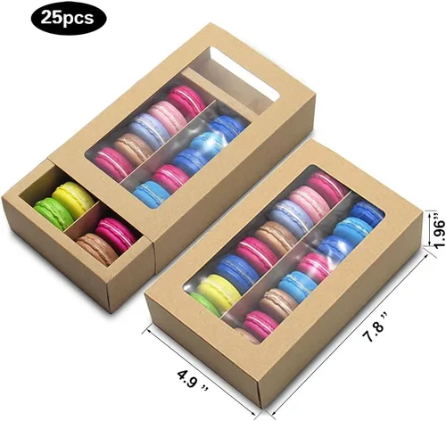 Vista 2 de 25 cajas de macarrones, caja de macarrones para 12, (medida interior 7.25 x 4 x 1.8 pulgadas), cajas de embalaje de macarrones con ventana