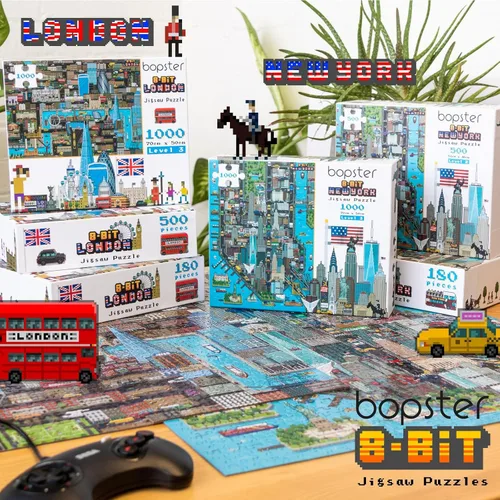 Vista 8 de Rompecabezas de 1000 piezas, estilo retro de 8 bits, rompecabezas de Londres de 1000 piezas para adultos, hechos con cartón 100% reciclado